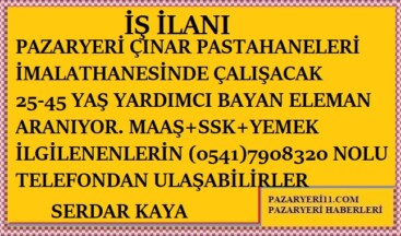 ÇINAR PASTA İMALATHANESİNE BAYAN ELEMAN ARANIYOR