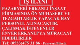 ERKANLI İNŞAAT ÖN MUHASEBE ELEMANI ARIYOR