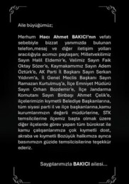 Bozüyük Bakıcı Ailesinden Taziye Teşekkür Mesajı