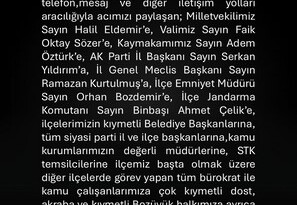 Bozüyük Bakıcı Ailesinden Taziye Teşekkür Mesajı