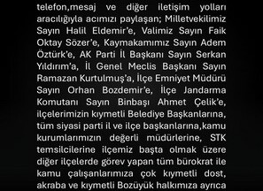 Bozüyük Bakıcı Ailesinden Taziye Teşekkür Mesajı